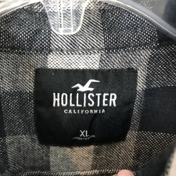 Hollister Men's Black & White Plaid Long Sleeve Flannel Button-Up Shirt Size XL - Picture 3 of 7